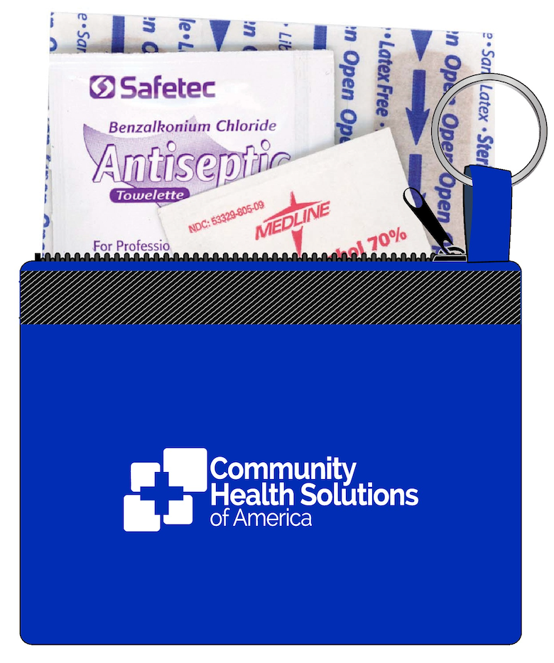 Zippered First Aid Pouch with Key Ring - Translucent Blue - White CHS Logo