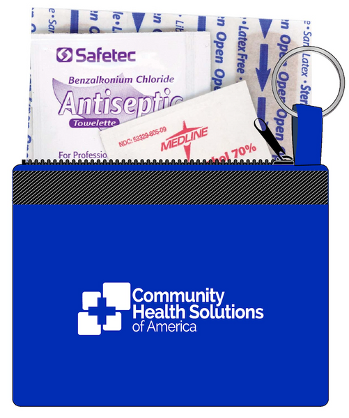 Zippered First Aid Pouch with Key Ring - Translucent Blue - White CHS Logo